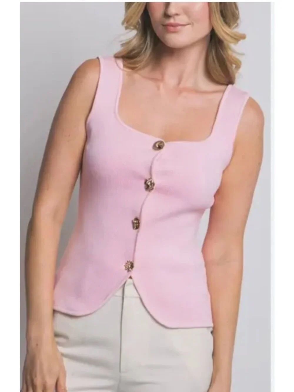 Love Tree Pink Knit Sleeveless Square Neck Vest Top Size L